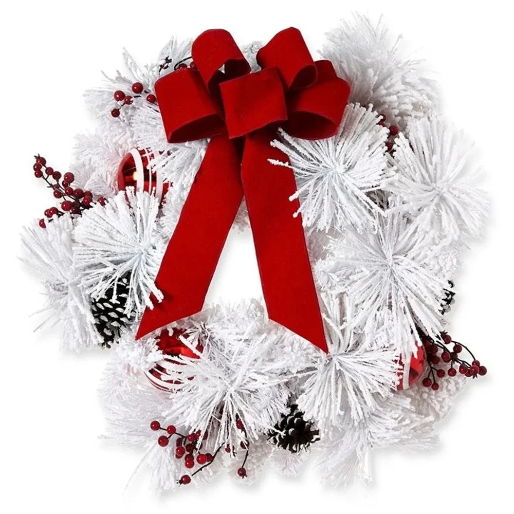 NEW Pinecone and Red Ornaments Christmas Wreath with Red Bow, 28 Inch Wide